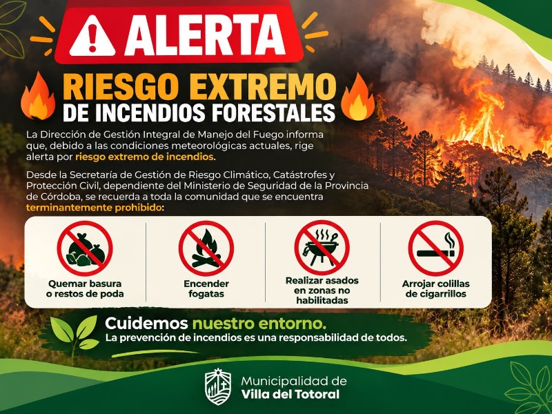 Rige alerta por riesgo extremo de incendios forestales